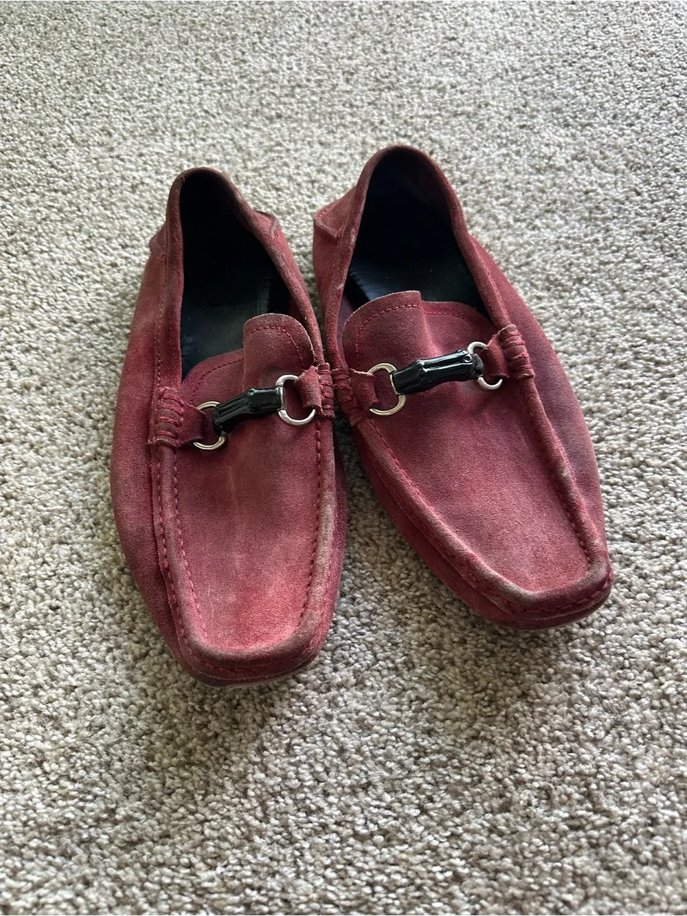 Gucci Horsebit Burgundy Suede Slip-On Loafers Mens 9G EU 43 Model 194312